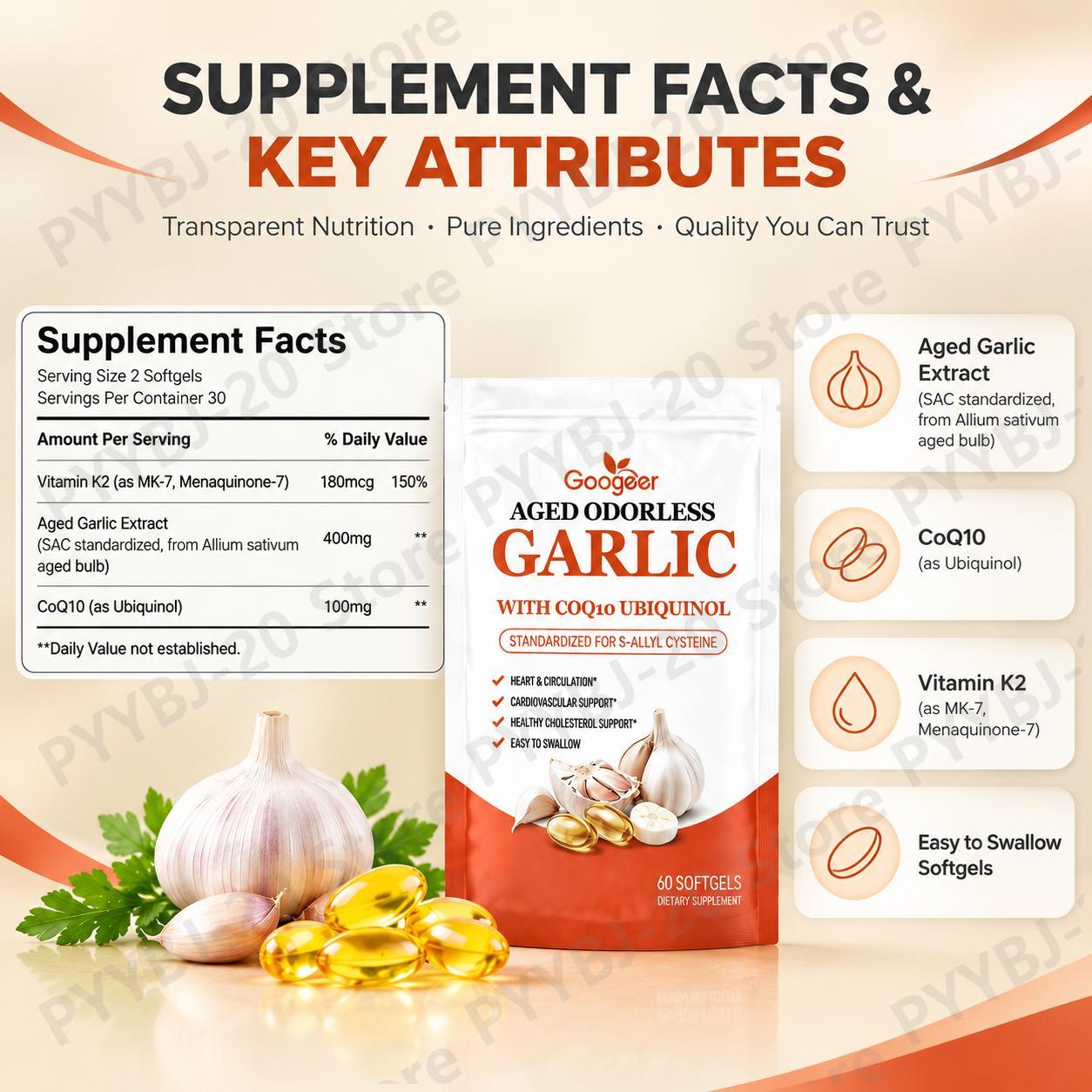 Googeer Aged Odorless Garlic S - Coq10 Ubiquinol Softgel 评论和价格